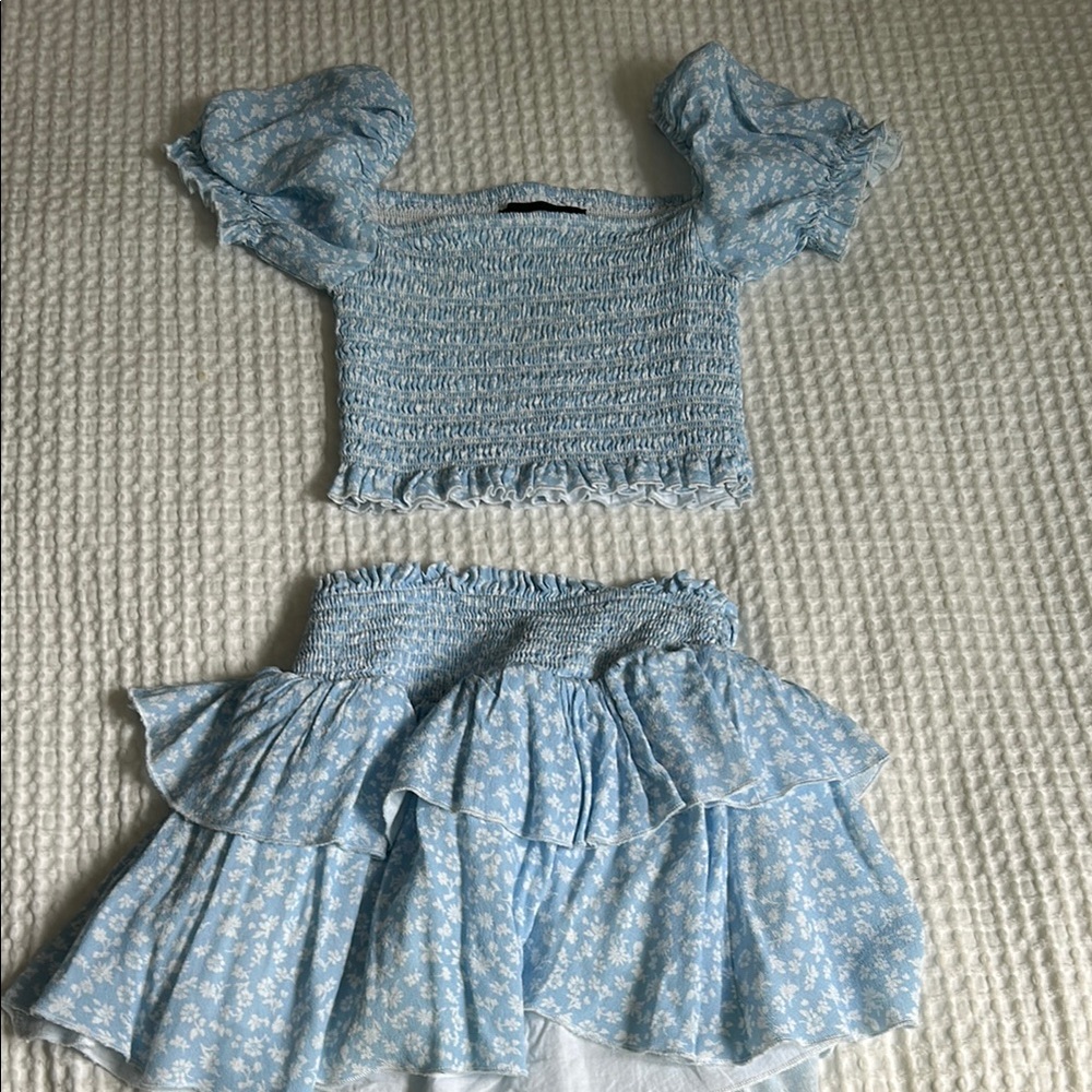Katie J NYC Blue Floral Kids Skirt Set